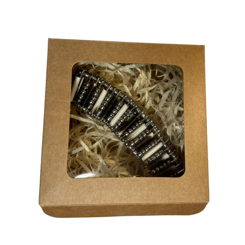 BRACELET - Porcupine Quill - Chrome Beads with Chrome bead inlay