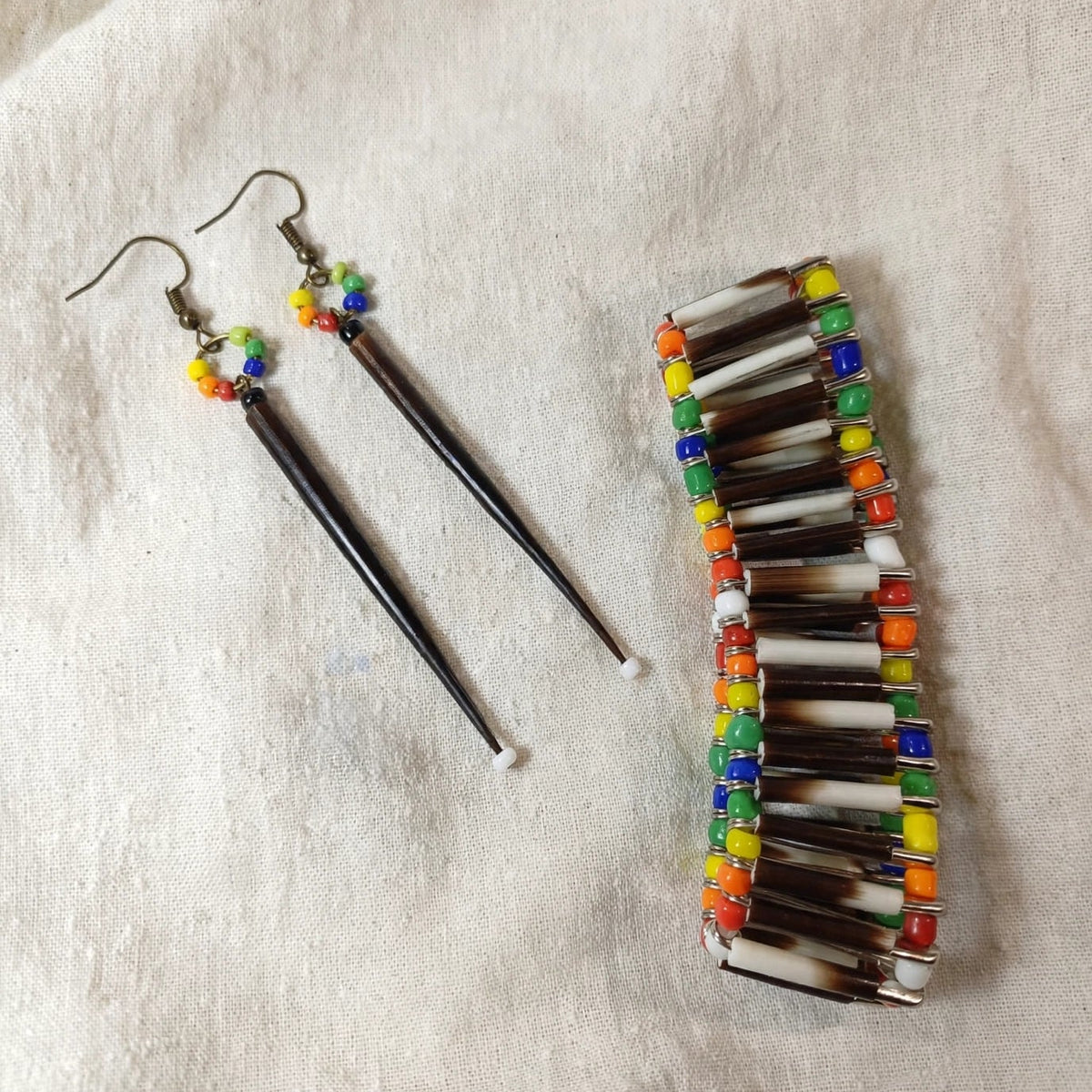 EARRINGS - Porcupine Quill - Black tips, rainbow beads