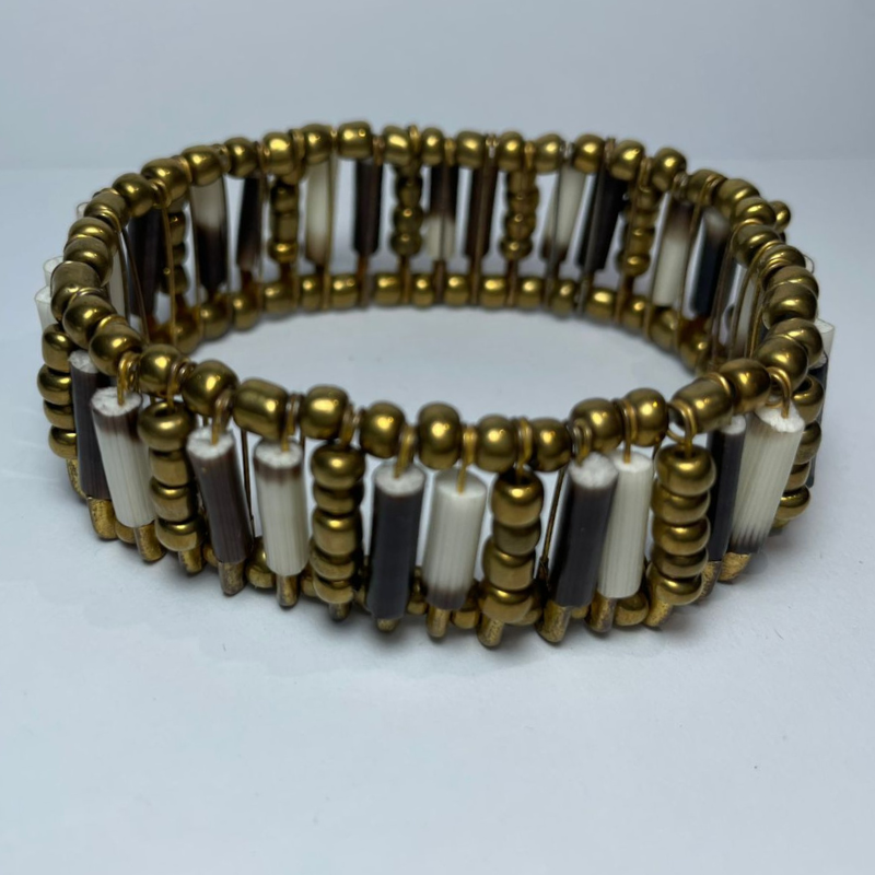 BRACELET - Porcupine Quill - Gold Beads with Gold bead inlay