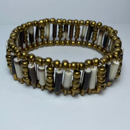 BRACELET - Porcupine Quill - Gold Beads with Gold bead inlay