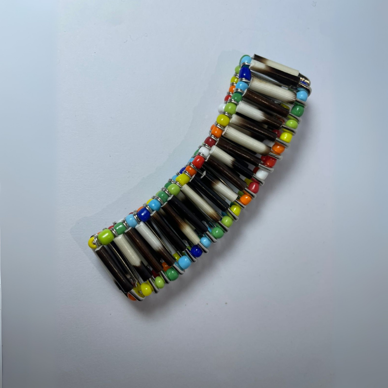 BRACELET - Porcupine Quill - Silver with Rainbow Beads