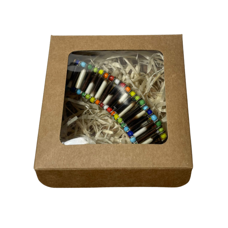BRACELET - Porcupine Quill - Silver with Rainbow Beads