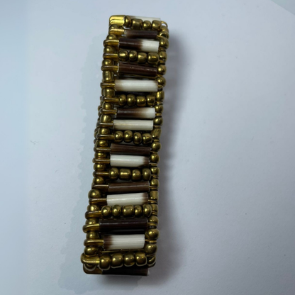 BRACELET - Porcupine Quill - Gold Beads with Gold bead inlay