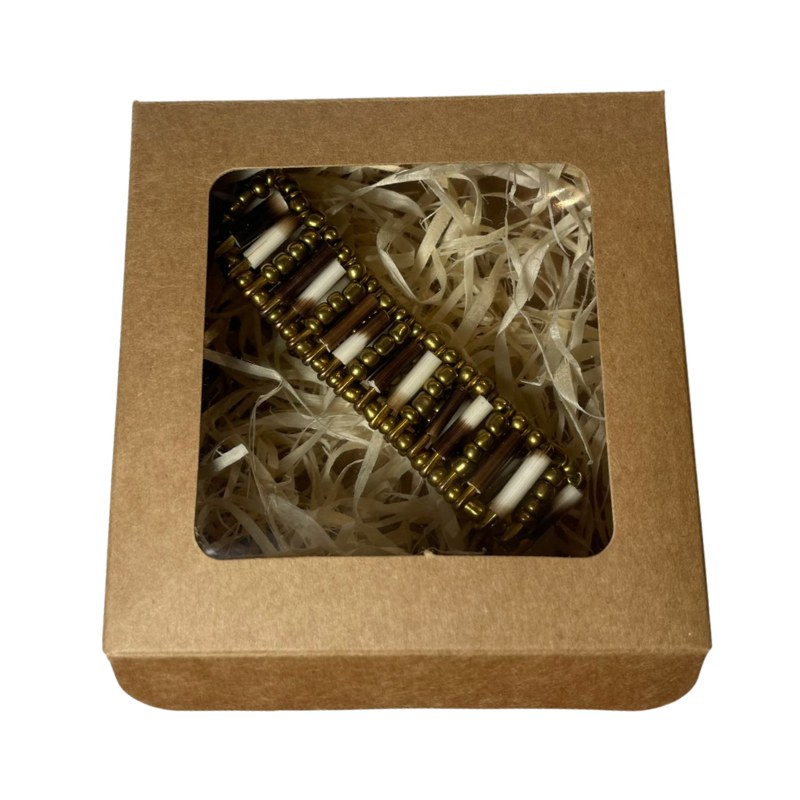 BRACELET - Porcupine Quill - Gold Beads with Gold bead inlay