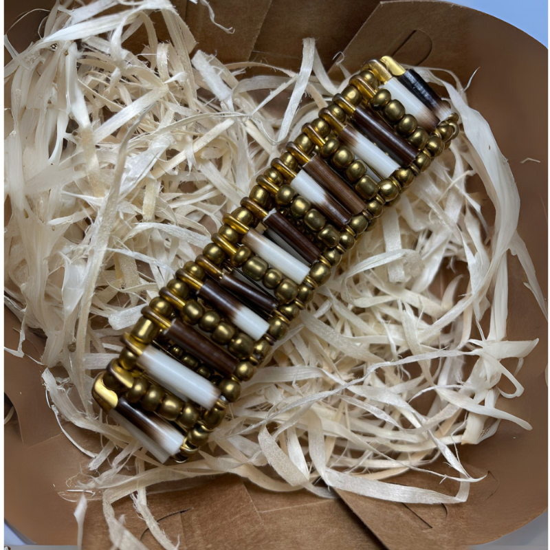 BRACELET - Porcupine Quill - Gold Beads with Gold bead inlay