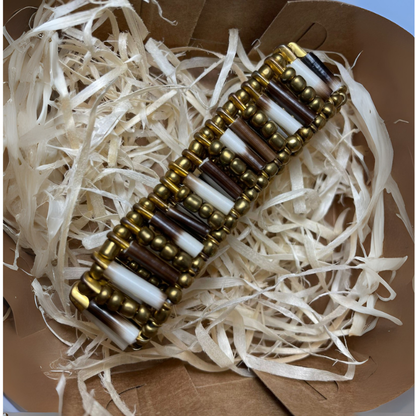 BRACELET - Porcupine Quill - Gold Beads with Gold bead inlay