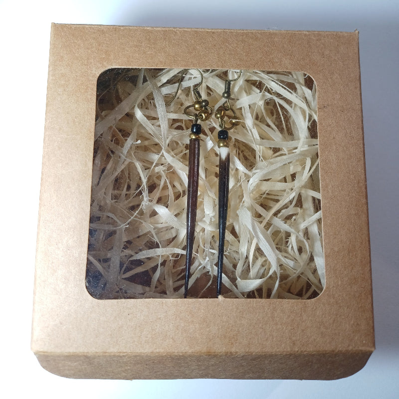 EARRINGS - Porcupine Quill - Black tips, gold and black beads