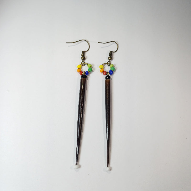 EARRINGS - Porcupine Quill - Black tips, rainbow beads