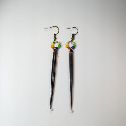 EARRINGS - Porcupine Quill - Black tips, rainbow beads
