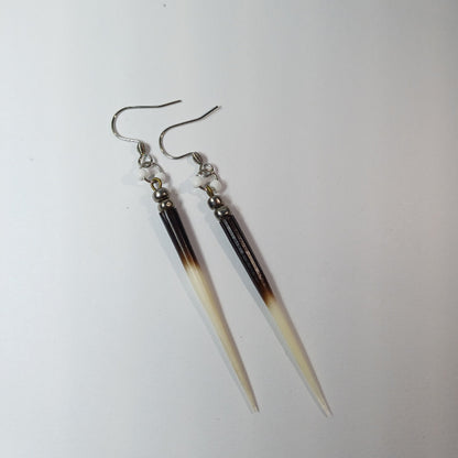 EARRINGS - Porcupine Quill - Black and White tips, black and chrome beads