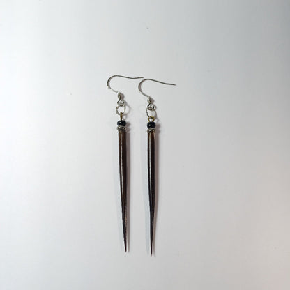 EARRINGS - Porcupine Quill - Black tips, chrome and black beads