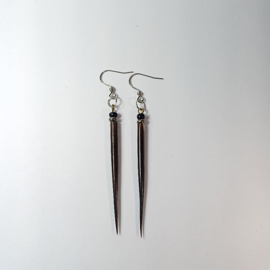 EARRINGS - Porcupine Quill - Black tips, chrome and black beads