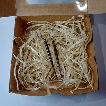 EARRINGS - Porcupine Quill - Black tips, chrome and black beads