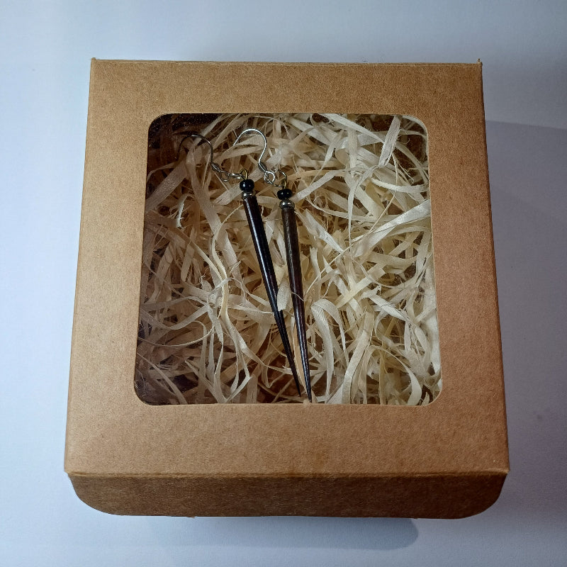 EARRINGS - Porcupine Quill - Black tips, chrome and black beads