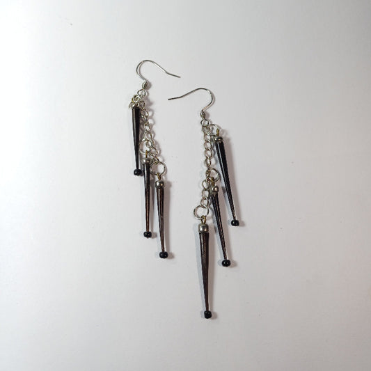 EARRINGS - Porcupine Quill - Black 3 tip Elegant