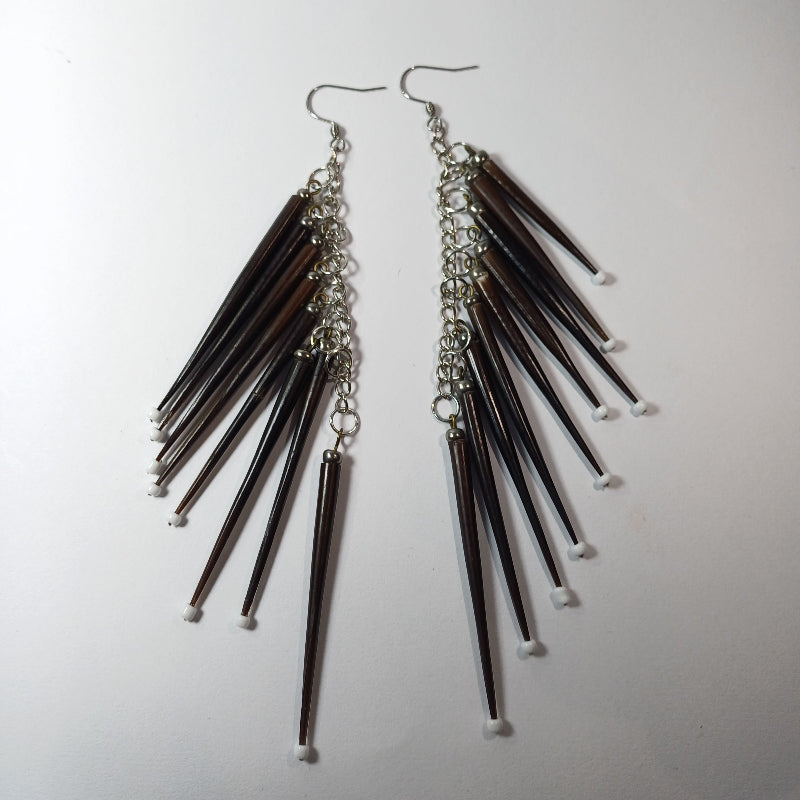 EARRINGS - Porcupine Quill - Black 9 tip Elegant