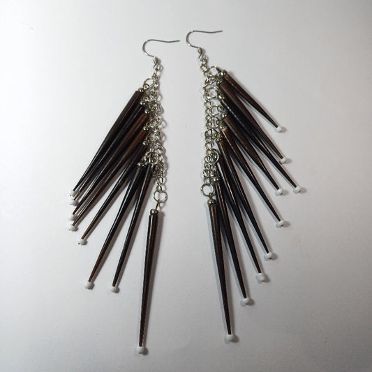 EARRINGS - Porcupine Quill - Black 9 tip Elegant