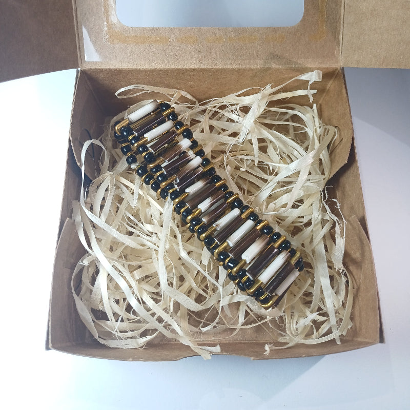 BRACELET - Porcupine Quill - Old Gold with Black Beads