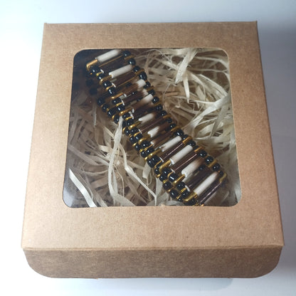 BRACELET - Porcupine Quill - Old Gold with Black Beads
