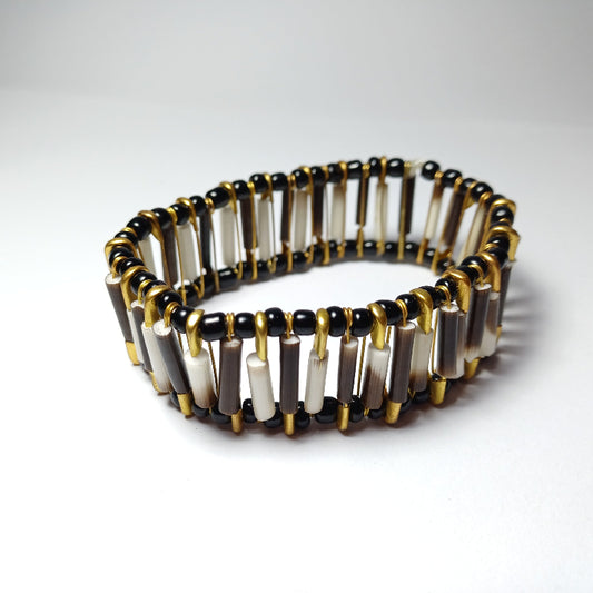 BRACELET - Porcupine Quill - Old Gold with Black Beads