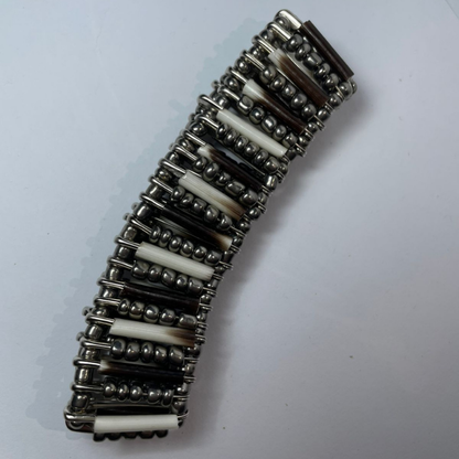 BRACELET - Porcupine Quill - Chrome Beads with Chrome bead inlay
