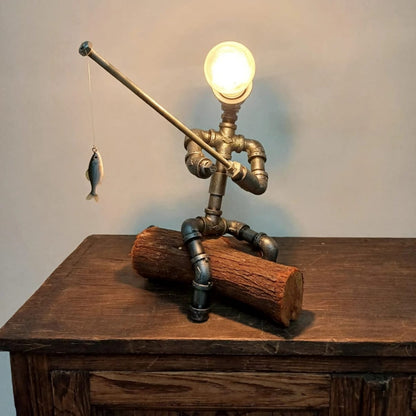 Steampunk Fishing Robot Lamp
