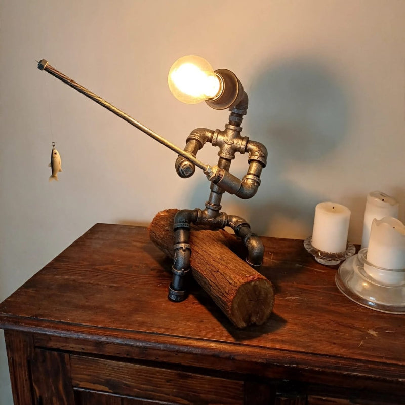 Steampunk Fishing Robot Lamp