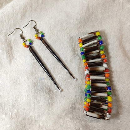 EARRINGS - Porcupine Quill - Black tips, rainbow beads