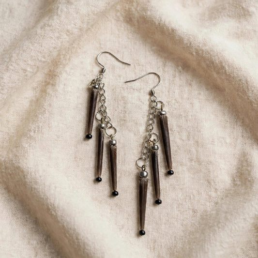 EARRINGS - Porcupine Quill - Black 3 tip Elegant