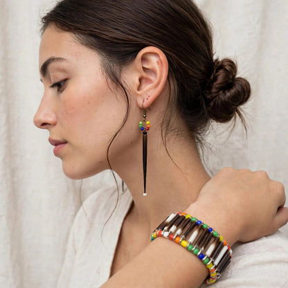 EARRINGS - Porcupine Quill - Black tips, rainbow beads