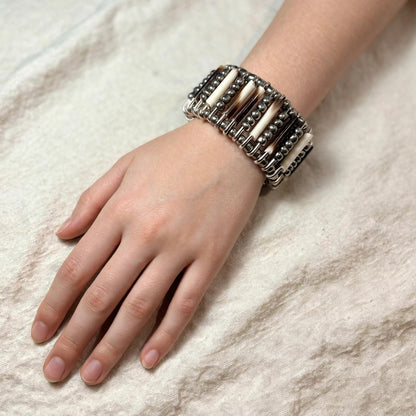 BRACELET - Porcupine Quill - Chrome Beads with Chrome bead inlay