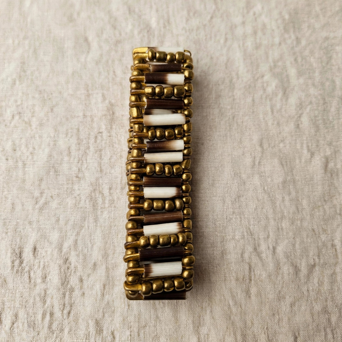 BRACELET - Porcupine Quill - Gold Beads with Gold bead inlay