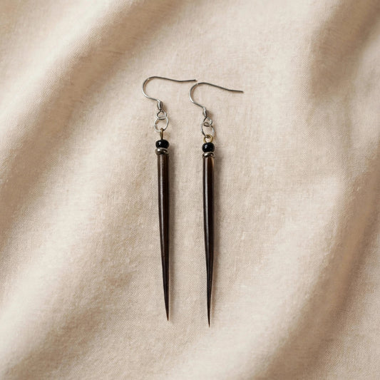 EARRINGS - Porcupine Quill - Black tips, chrome and black beads
