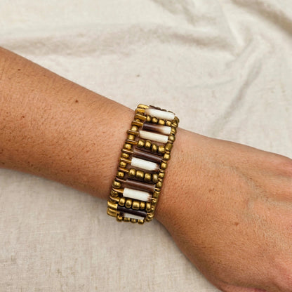 BRACELET - Porcupine Quill - Gold Beads with Gold bead inlay