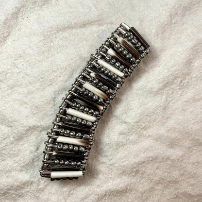 BRACELET - Porcupine Quill - Chrome Beads with Chrome bead inlay