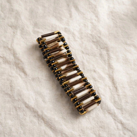 BRACELET - Porcupine Quill - Old Gold with Black Beads