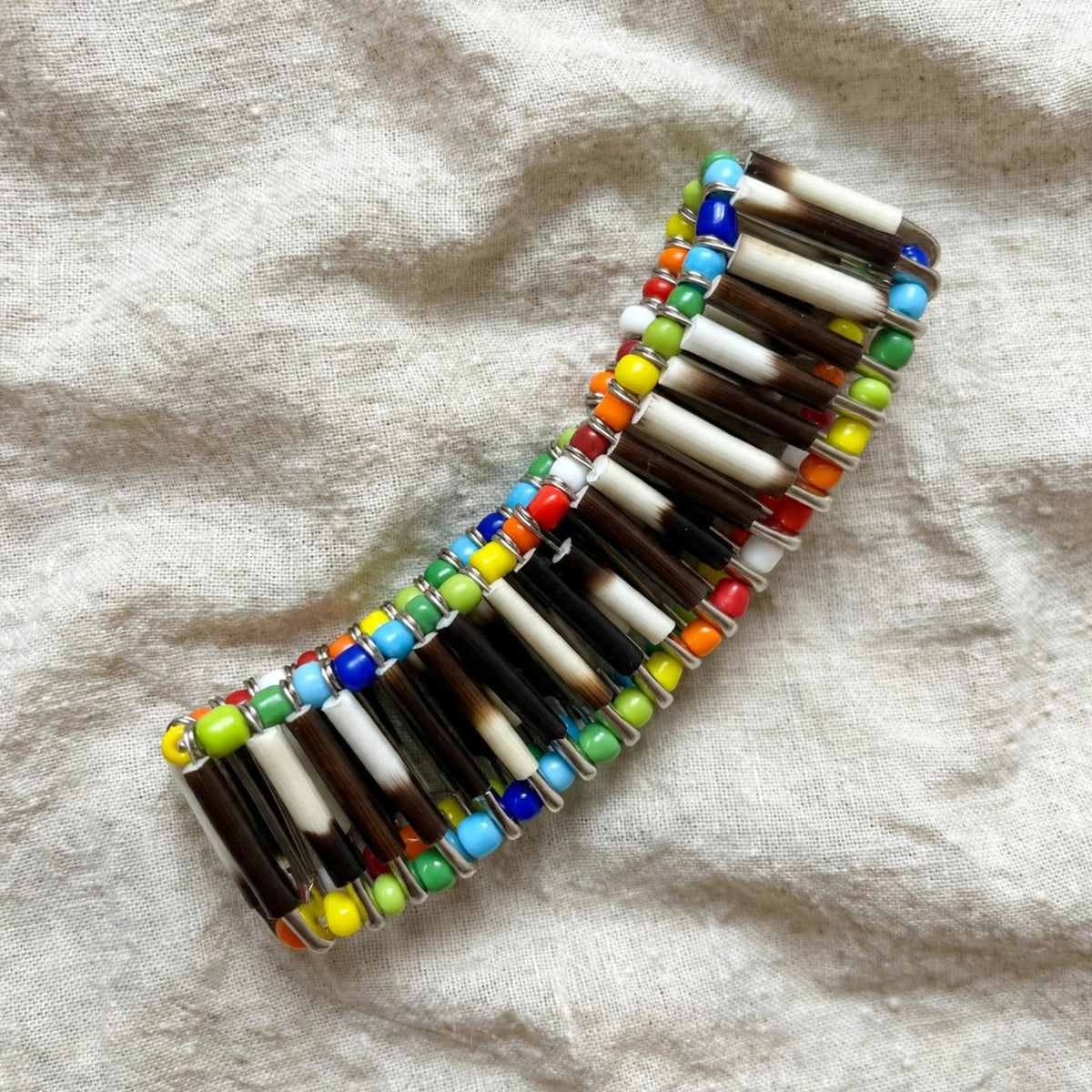 BRACELET - Porcupine Quill - Silver with Rainbow Beads