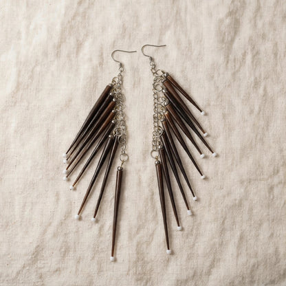 EARRINGS - Porcupine Quill - Black 9 tip Elegant