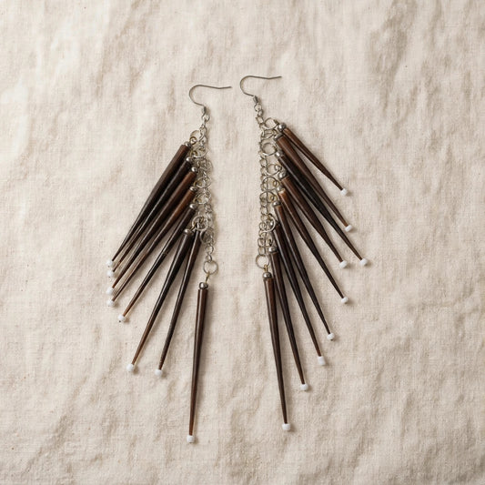 EARRINGS - Porcupine Quill - Black 9 tip Elegant