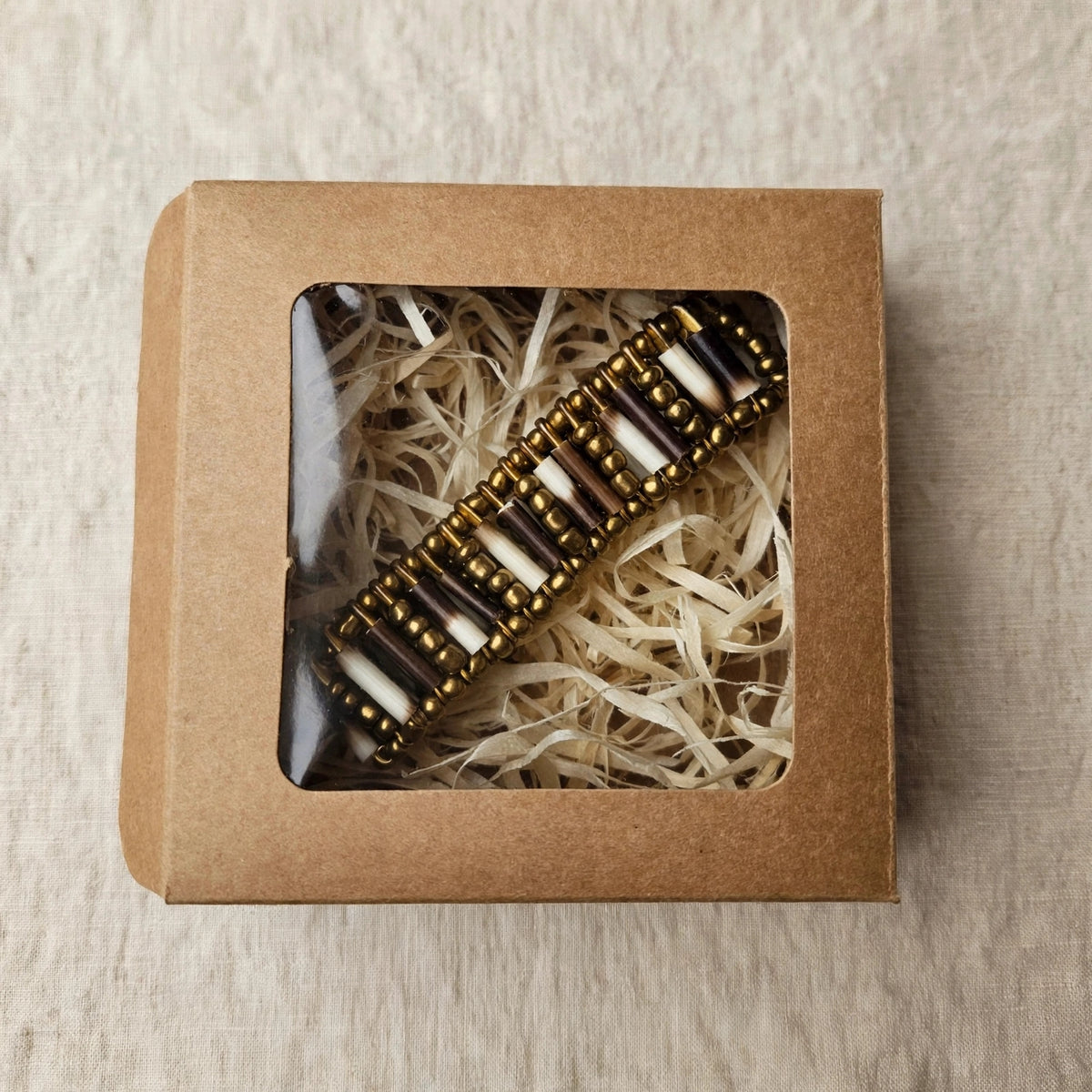 BRACELET - Porcupine Quill - Gold Beads with Gold bead inlay