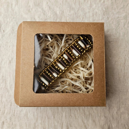 BRACELET - Porcupine Quill - Gold Beads with Gold bead inlay