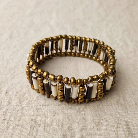 BRACELET - Porcupine Quill - Gold Beads with Gold bead inlay