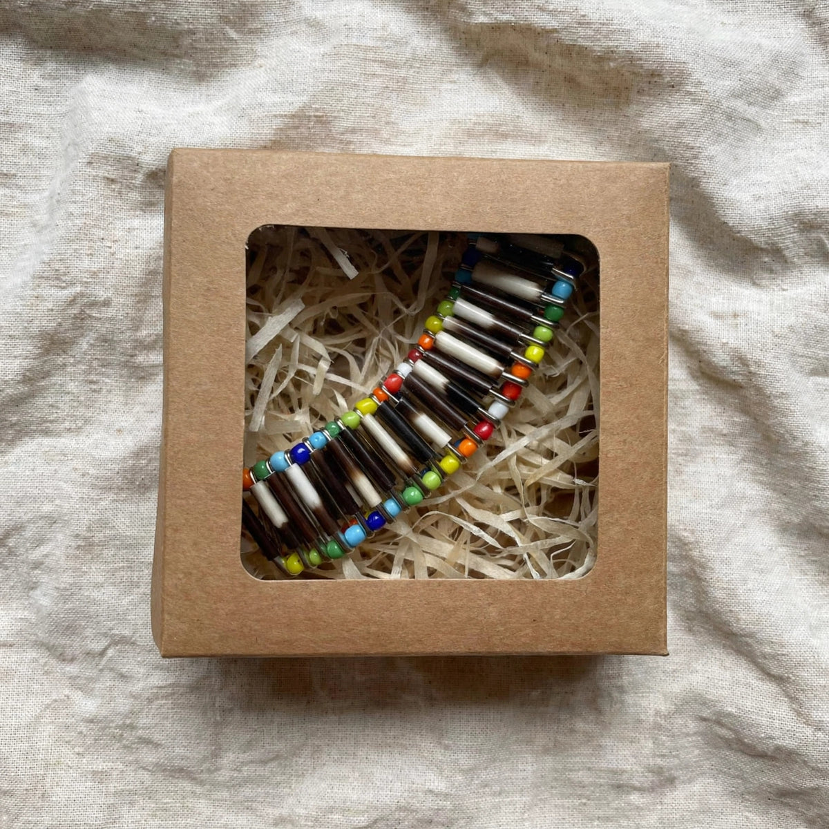 BRACELET - Porcupine Quill - Silver with Rainbow Beads