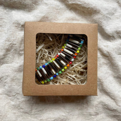 BRACELET - Porcupine Quill - Silver with Rainbow Beads