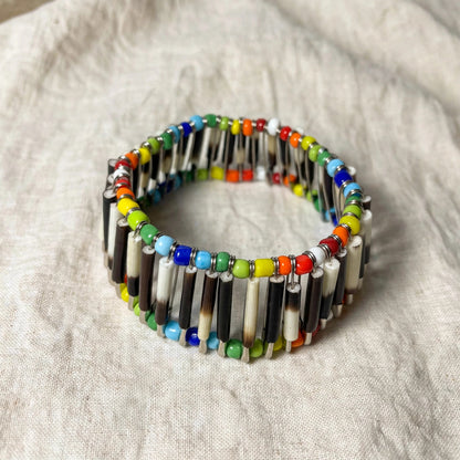 BRACELET - Porcupine Quill - Silver with Rainbow Beads