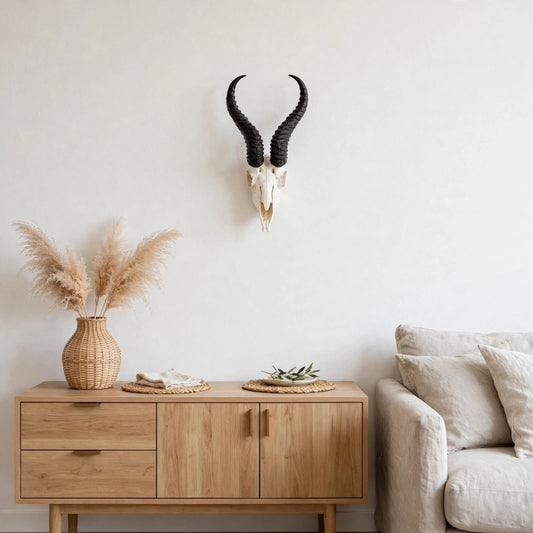 SKULL - Springbok - Natural white with jetblack horns